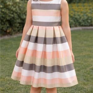 Jayne Copeland Girls Little Multi-Stripe-Box Pleated Skirt Dress. Size 7